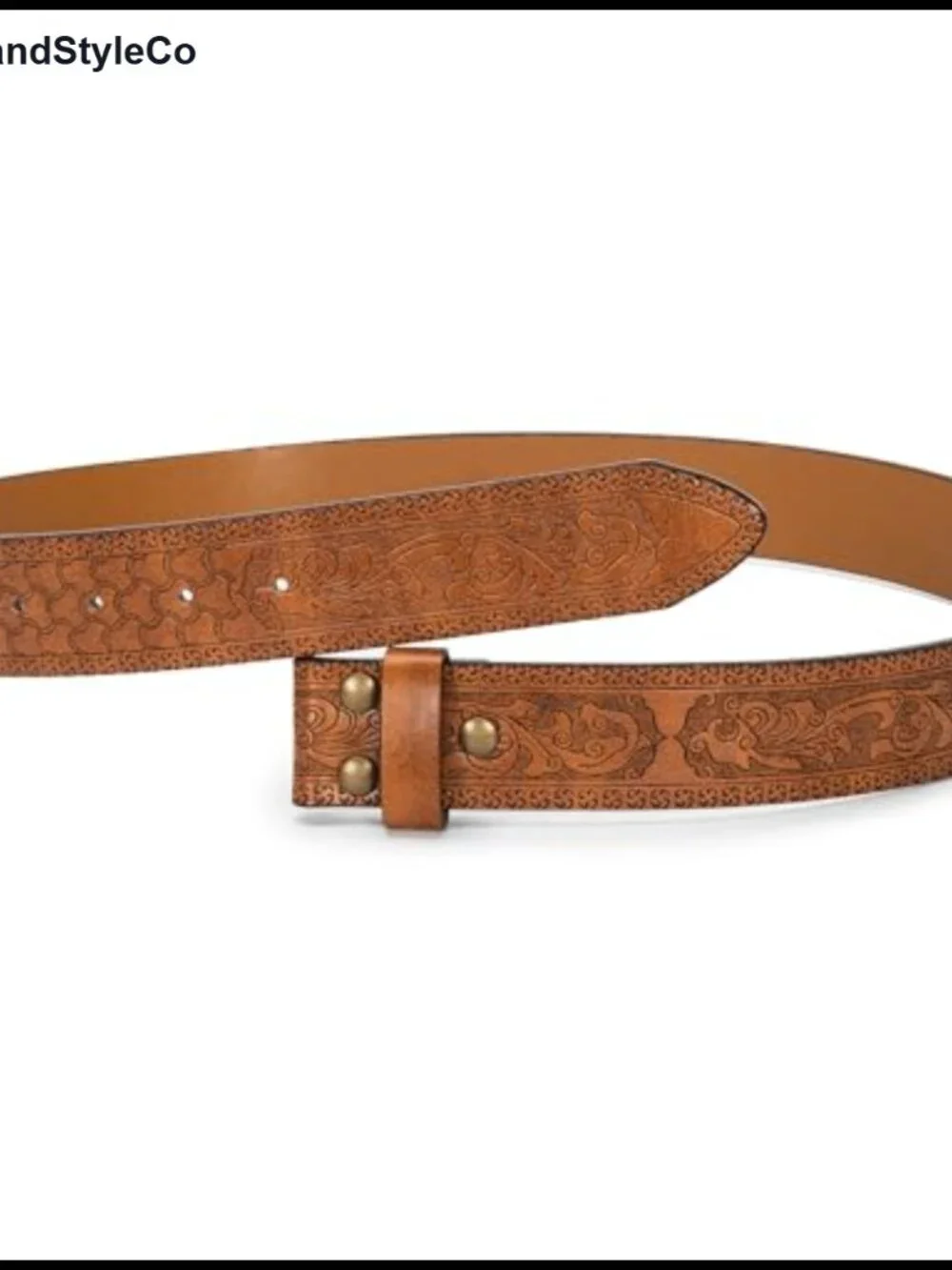 PU Leather Western Waist Belt No Buckle Floral Engraved 27-39 Waist